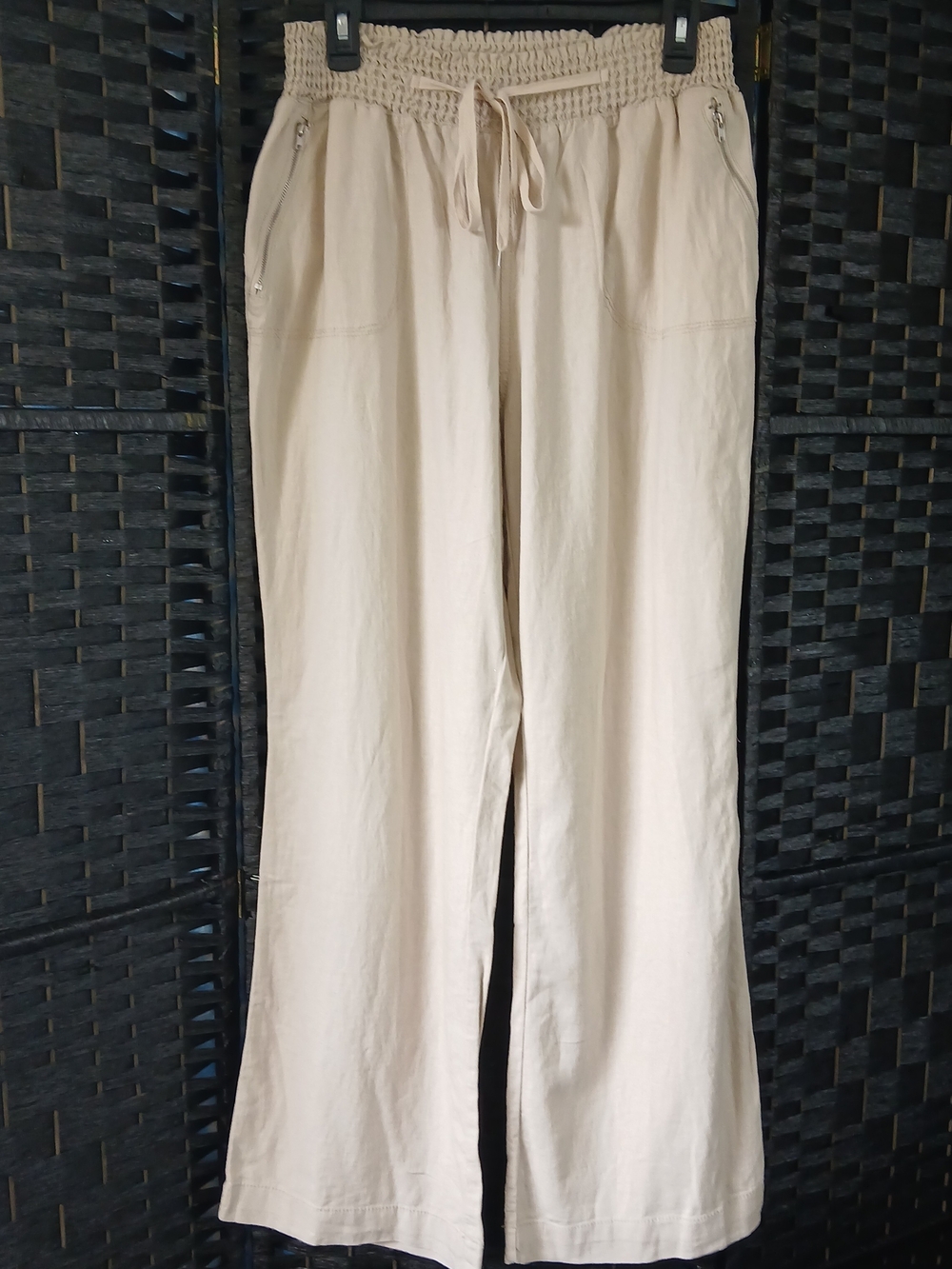 NWT Ci Sono Khaki Linen Blend Beach Smocked Waist Pants Womens SX L